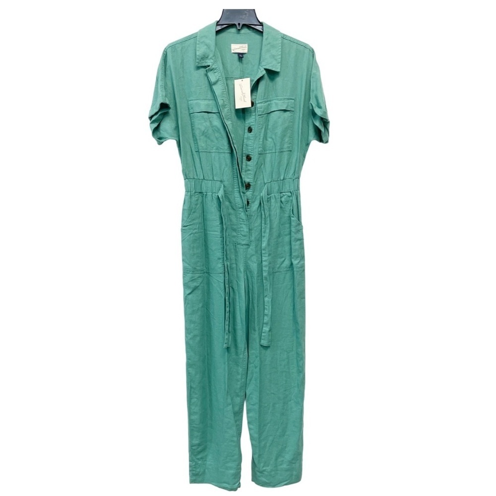 Universal Thread Women's Short Sleeve Linen jumpsuit, romper Green women’s Size